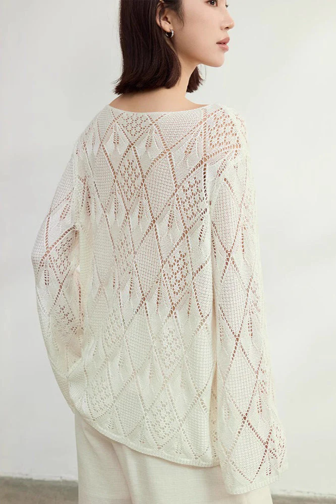 Jacquard Knit Diamond Pattern Blouse - Image 2