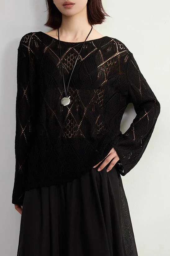 Jacquard Knit Diamond Pattern Blouse - Image 4