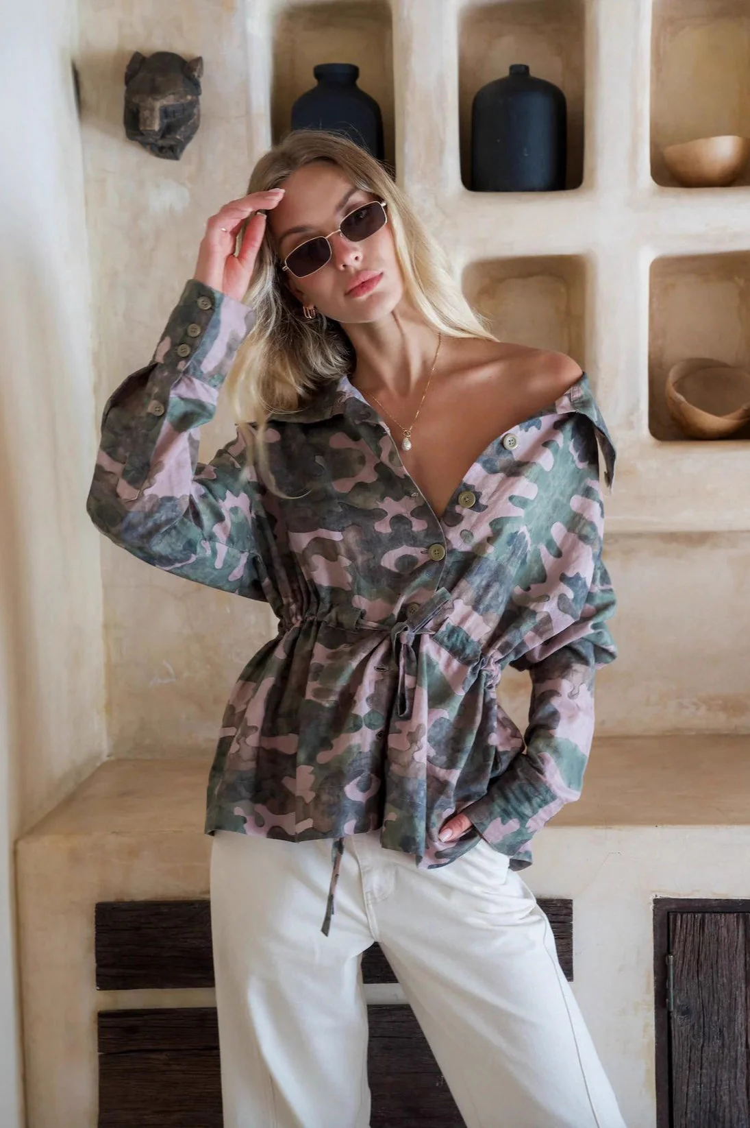 Camouflage Print Long Sleeve Blouse - Image 2