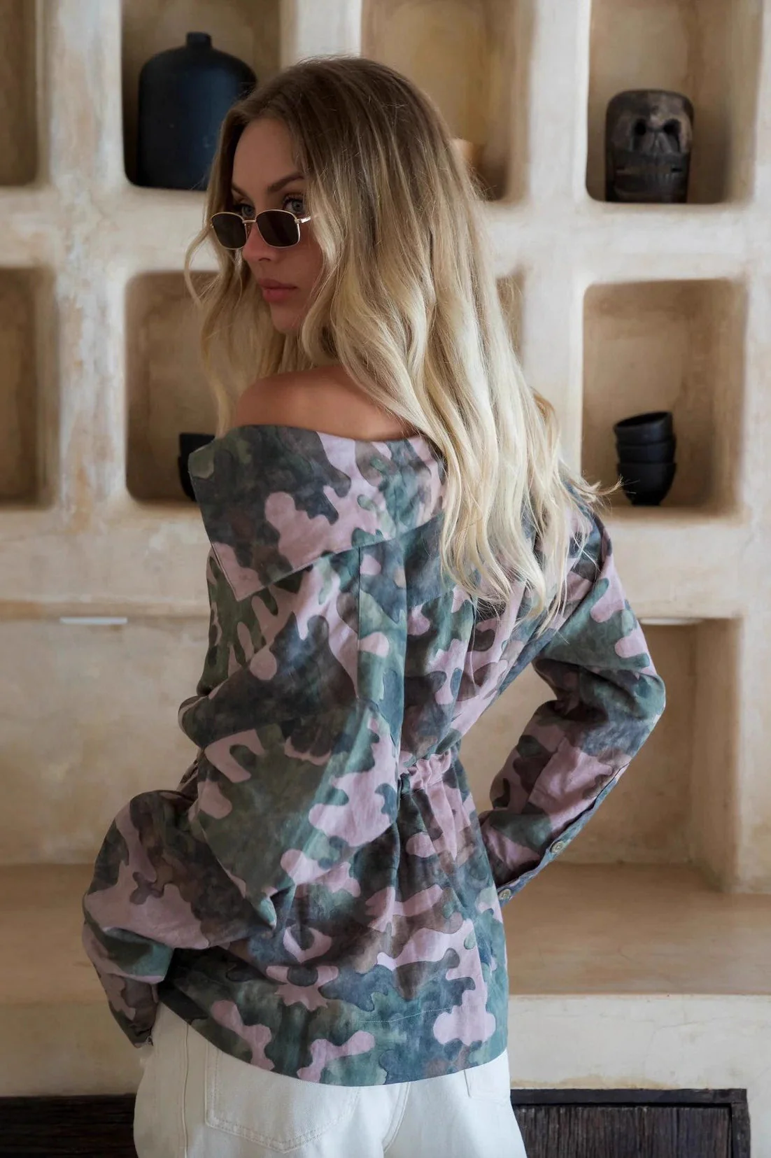 Camouflage Print Long Sleeve Blouse - Image 3