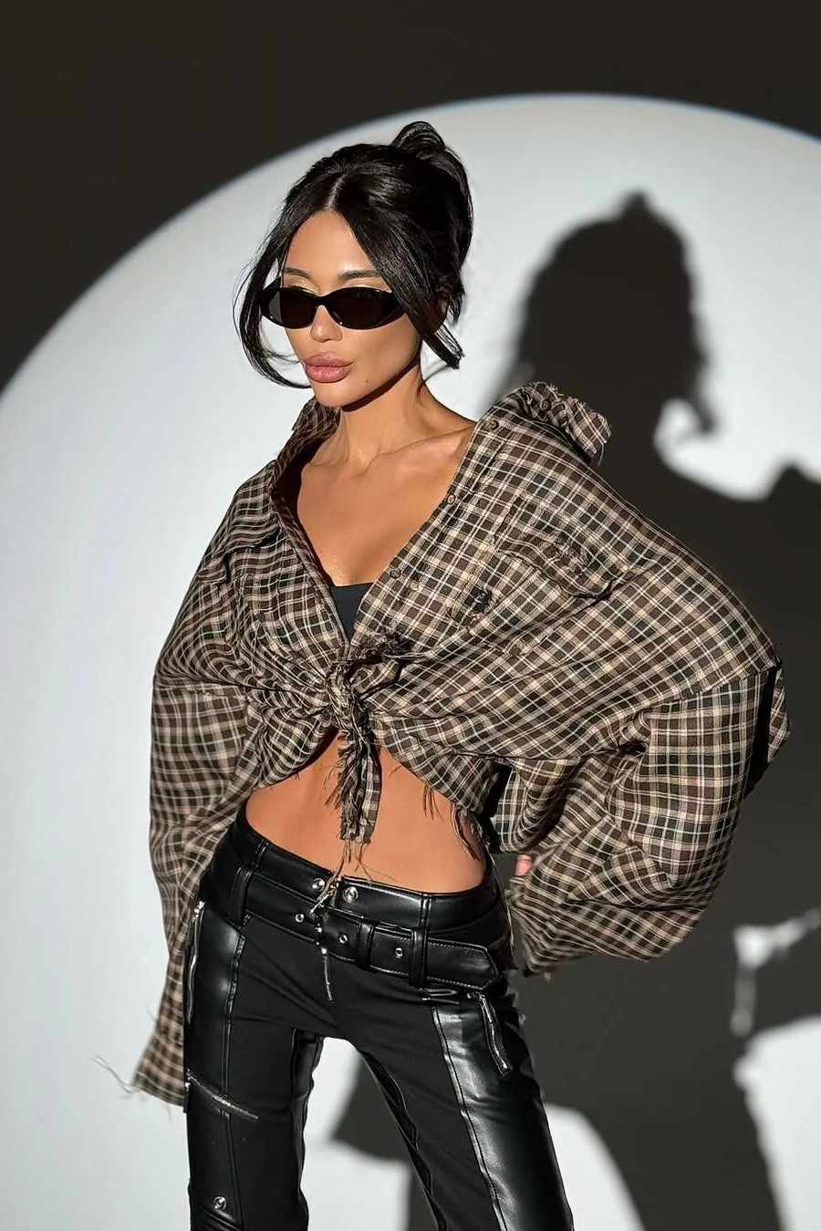 Plaid Distressed Collared  Blouse - Image 2