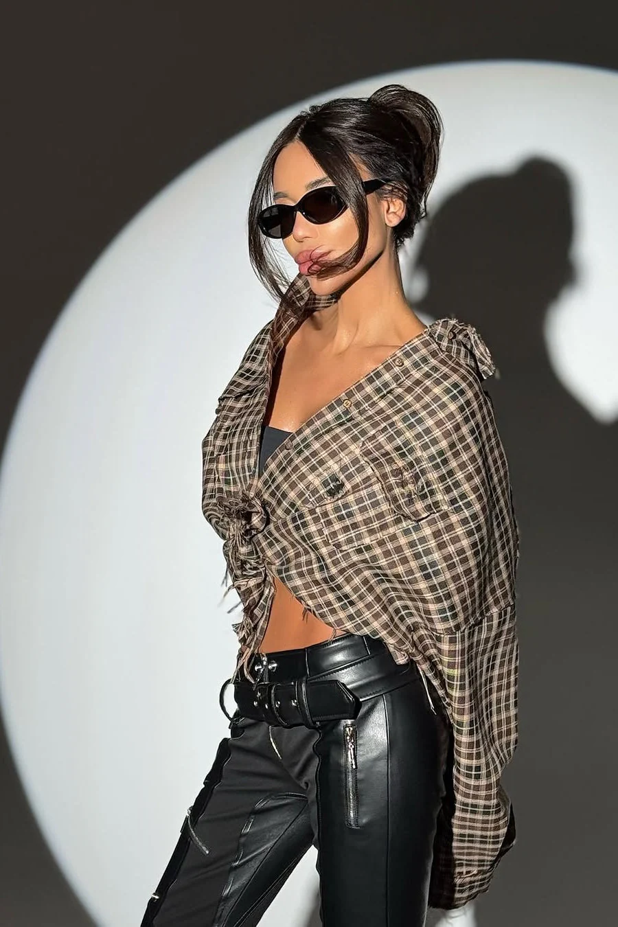 Plaid Distressed Collared  Blouse - Image 4