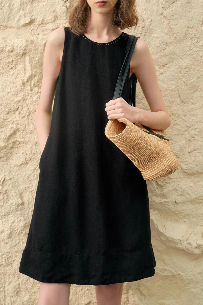 Elegant Tencel Linen Midi Dress - Image 3