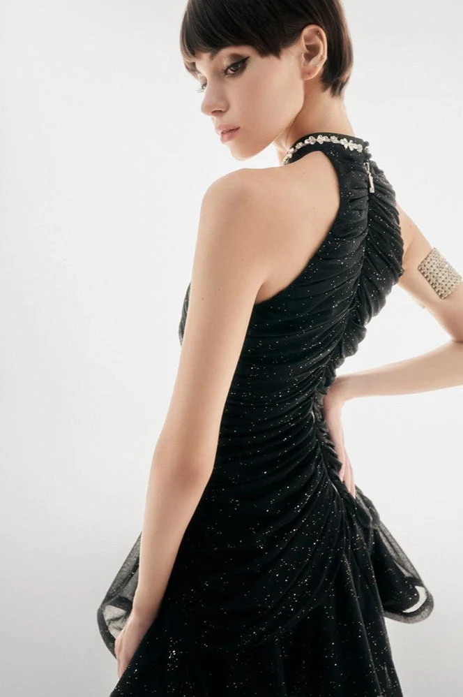 Rhinestone Embellished Round Neck Bodycon Mini Dress - Image 4