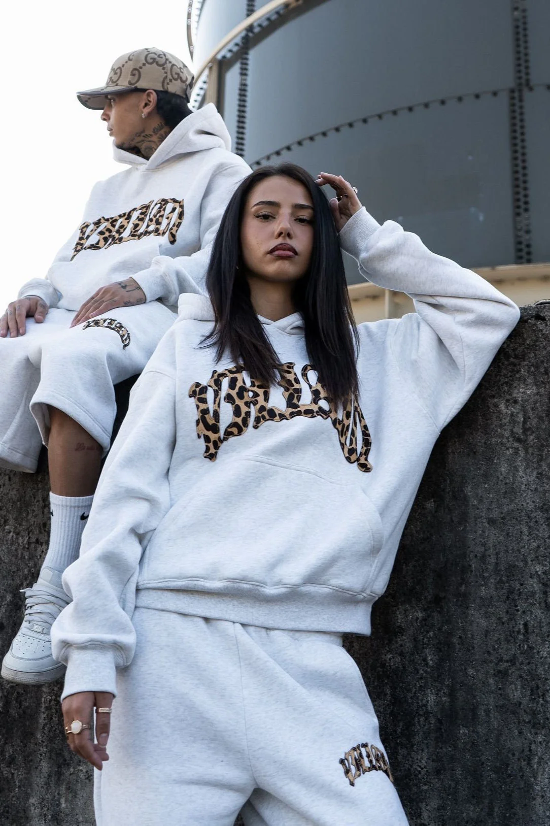Leopard Lined Embroidered Letter Hoodie - Image 2