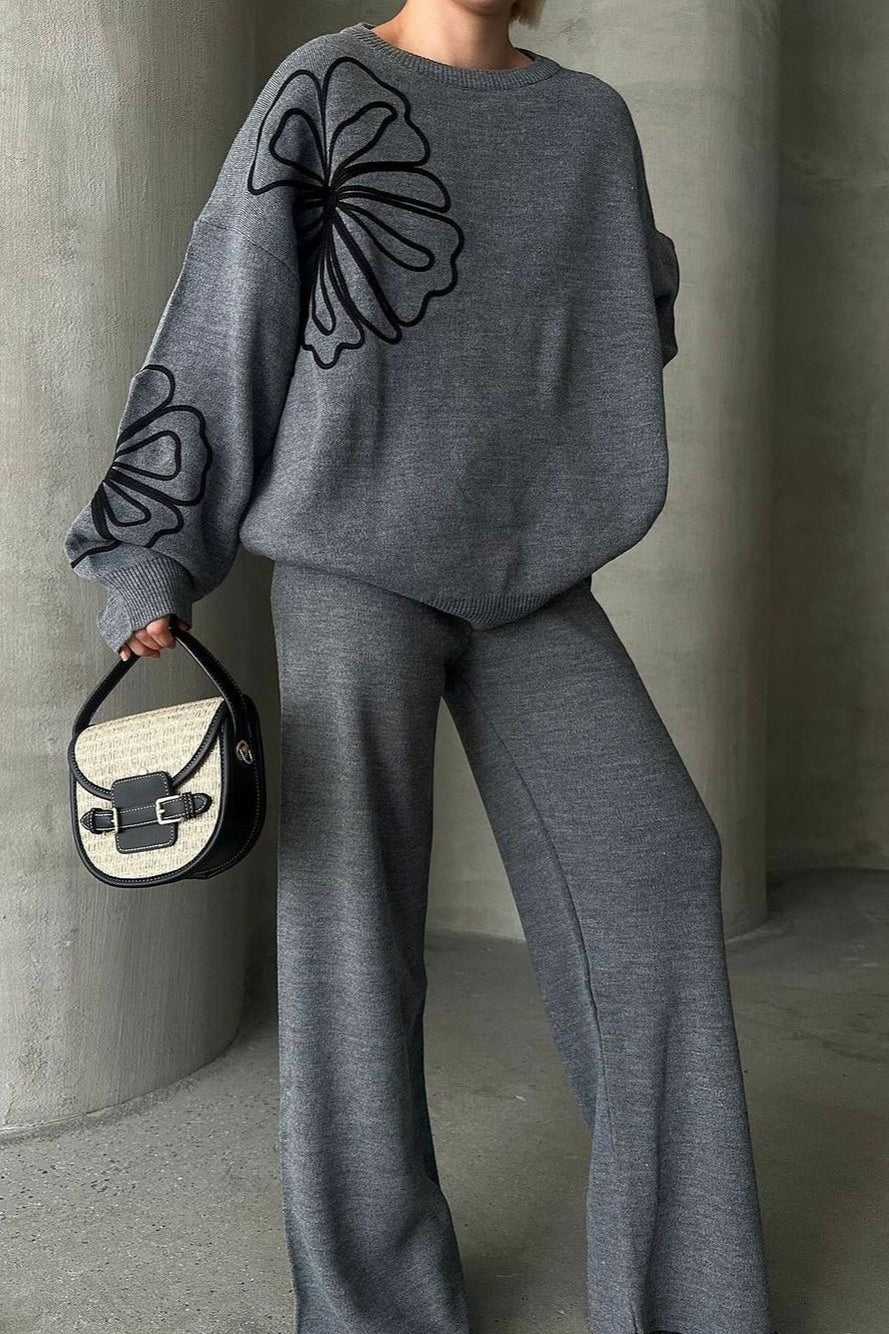 Casual Round Neck Knit Sweater with Pants Two Piece Pants Set - Image 4