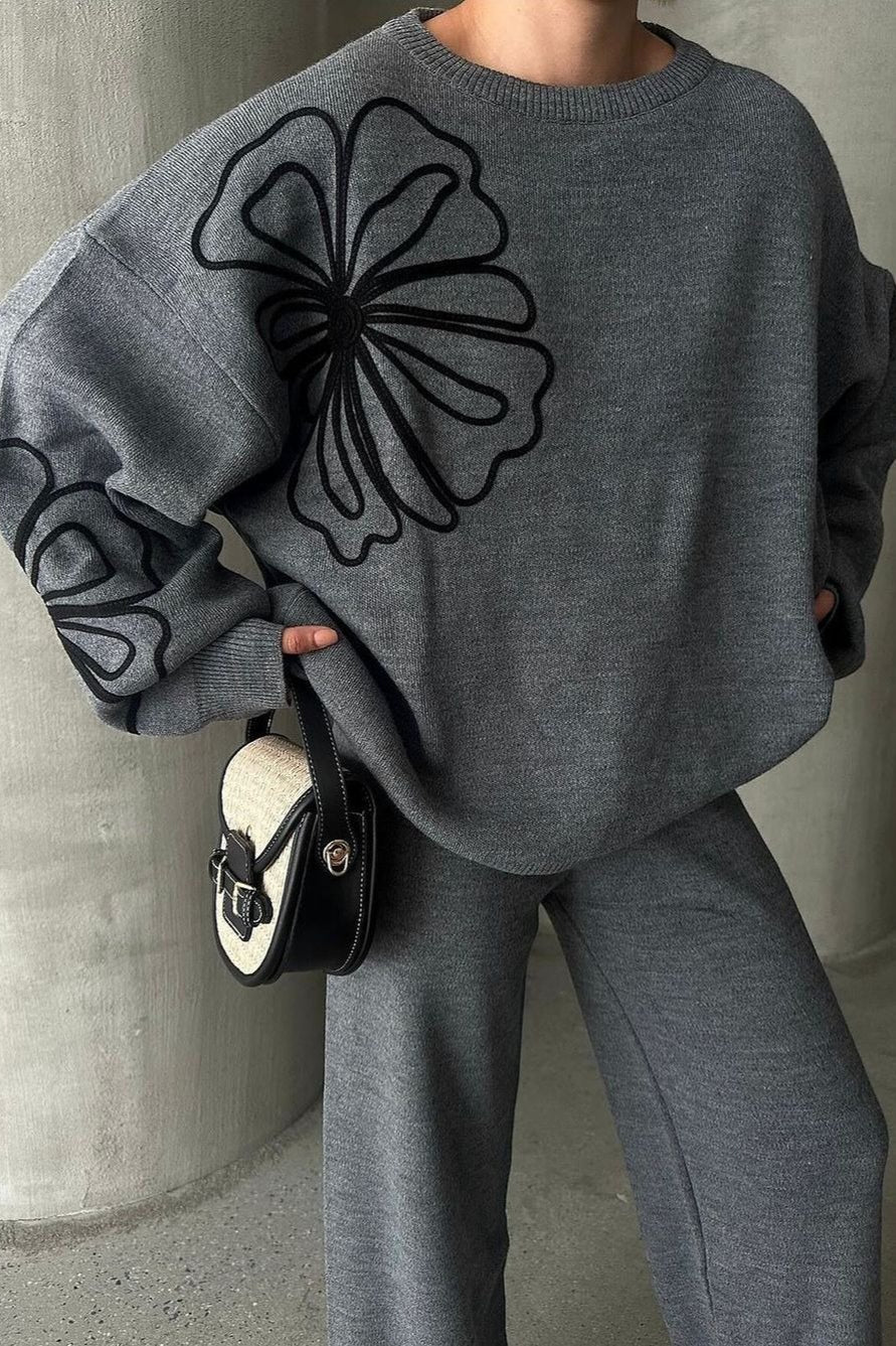 Casual Round Neck Knit Sweater with Pants Two Piece Pants Set - Image 5