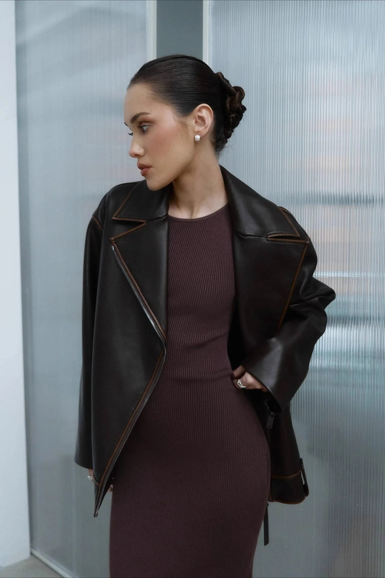 Fashion PU Leather Collar Jacket - Image 2