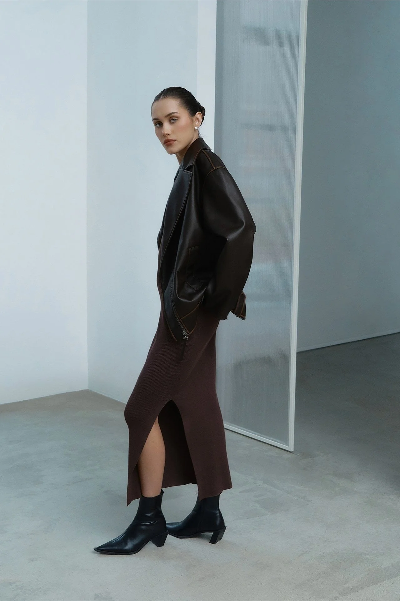 Fashion PU Leather Collar Jacket - Image 3