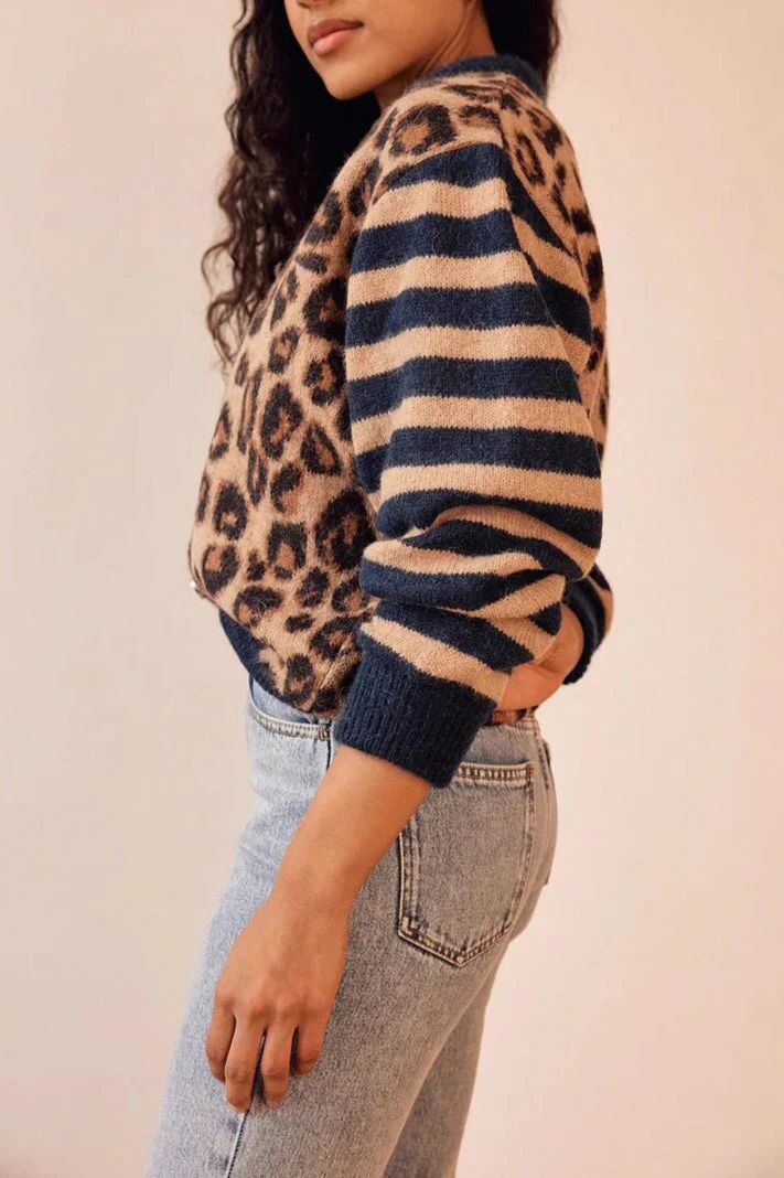 Leopard Print Contrast Cardigan Sweater - Image 6