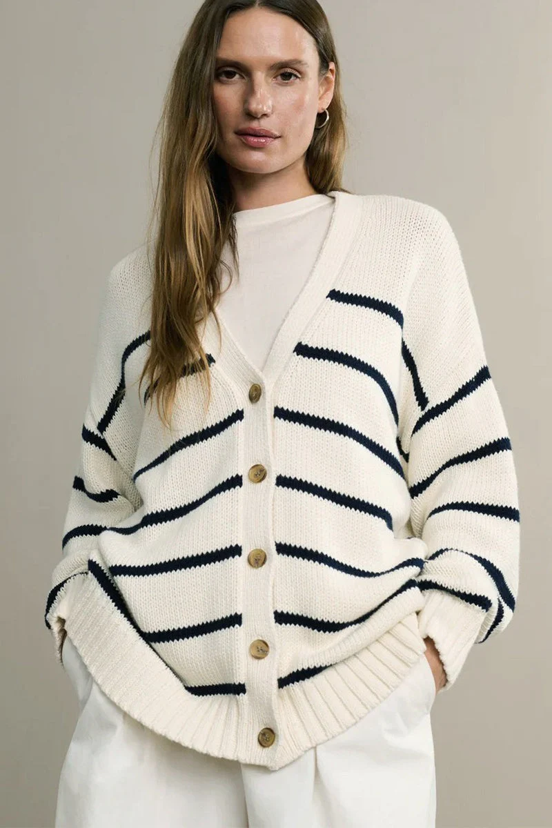 Cotton Striped Cardigan Sweater - Image 3