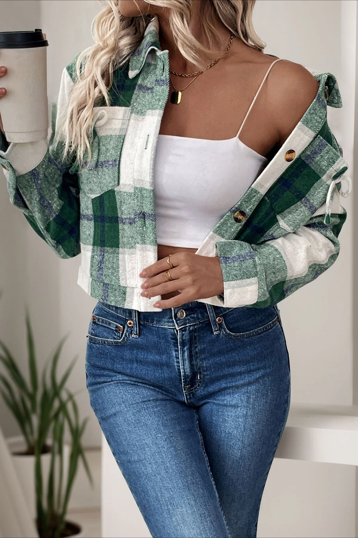 Vintage Plaid Woolen Jacket - Image 2