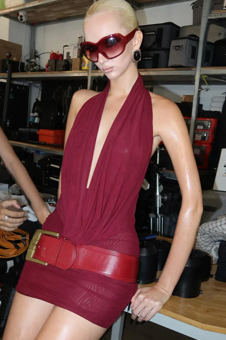 Sexy Halter Deep V Mini Dress - Image 3