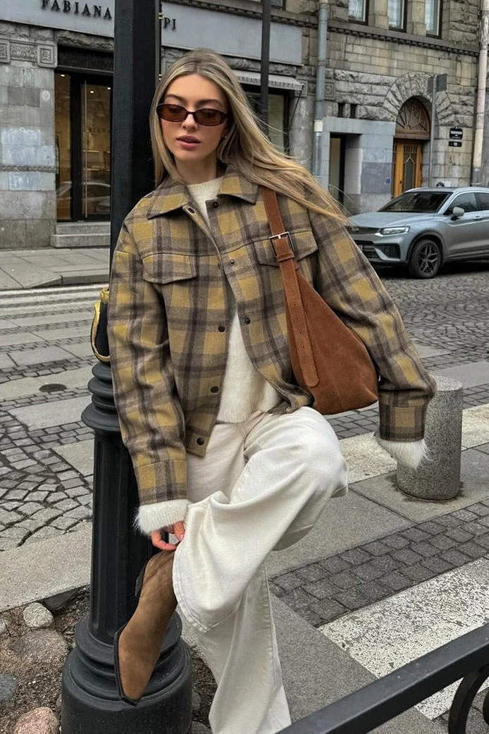 Loose Fit Plaid Wool Coat Jacket - Image 2