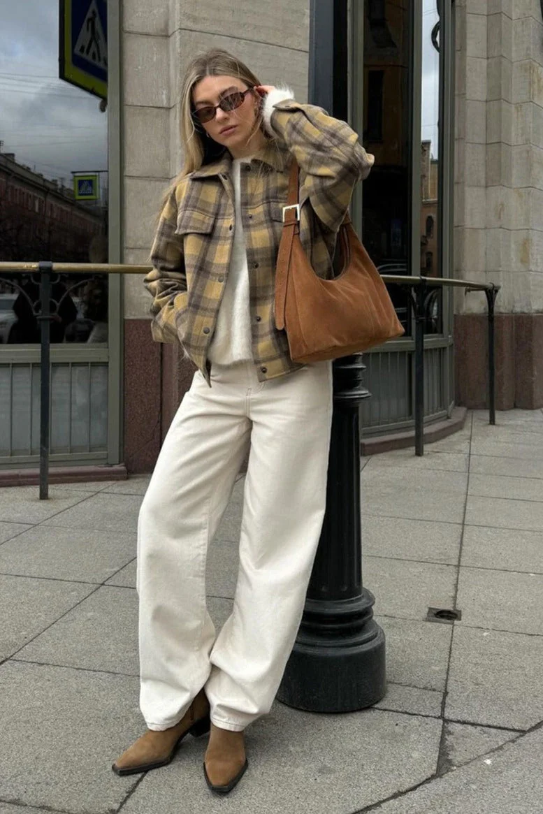 Loose Fit Plaid Wool Coat Jacket - Image 3
