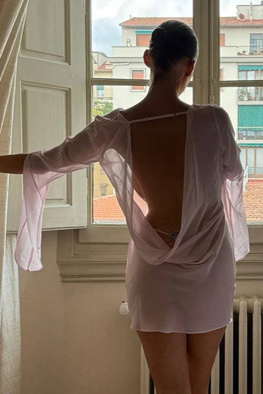 Sheer Backless Cowl Neck Mini Dress - Image 3