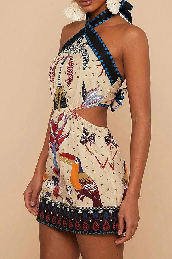 Halter Tie Back Floral Mini Dress - Image 2