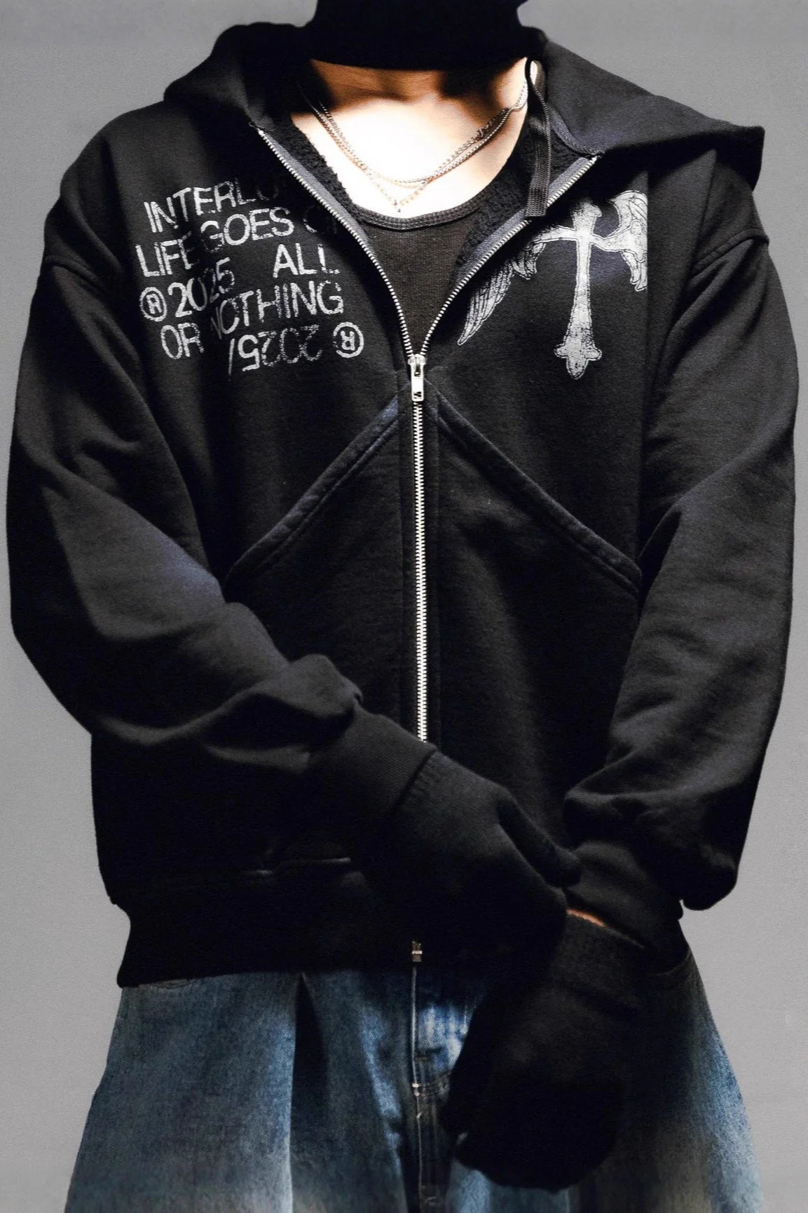Dark Street Print Cardigan Hoodie - Image 4
