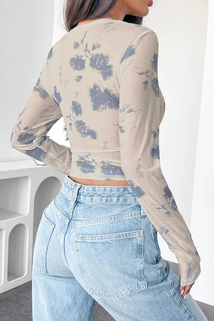 Mesh Floral Ruched Side Blouse - Image 3