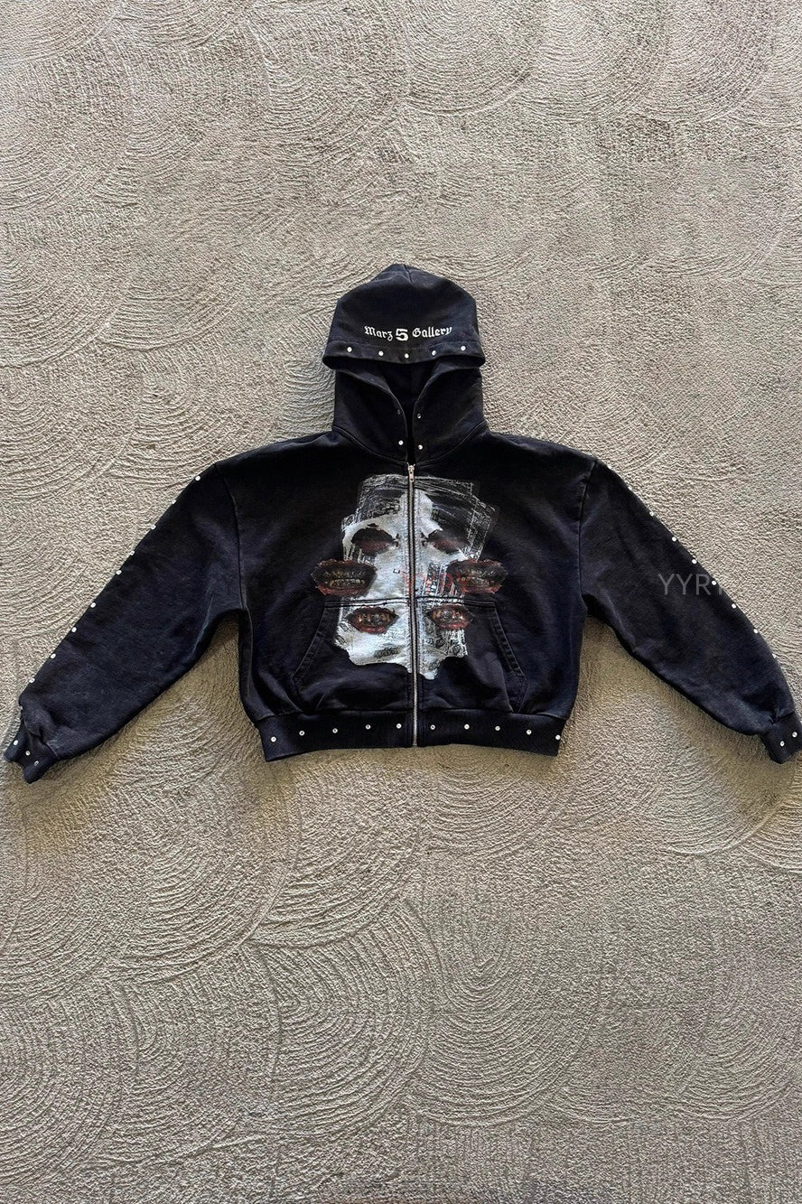 Street Style Rhinestone Print Hoodie - Image 3