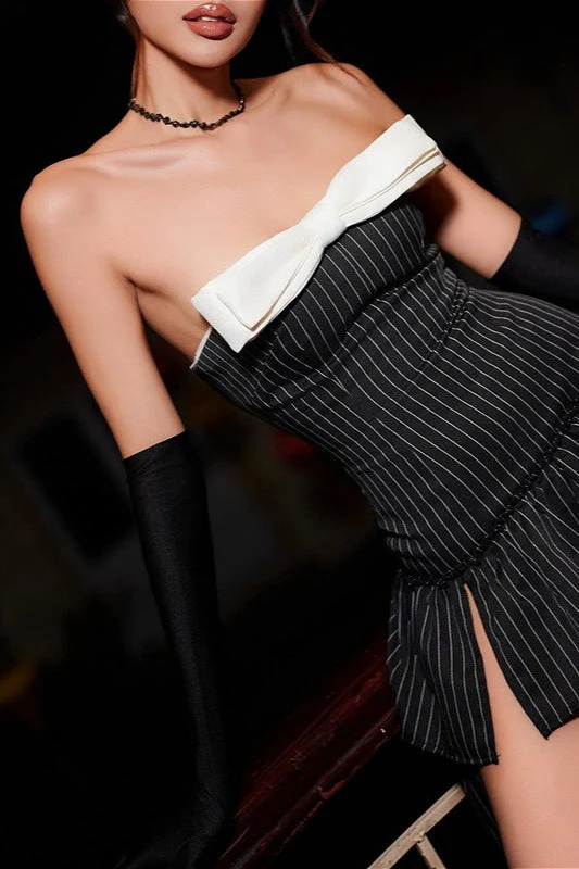 Sexy Striped Ruffle Hem Strapless Maxi Dress - Image 6