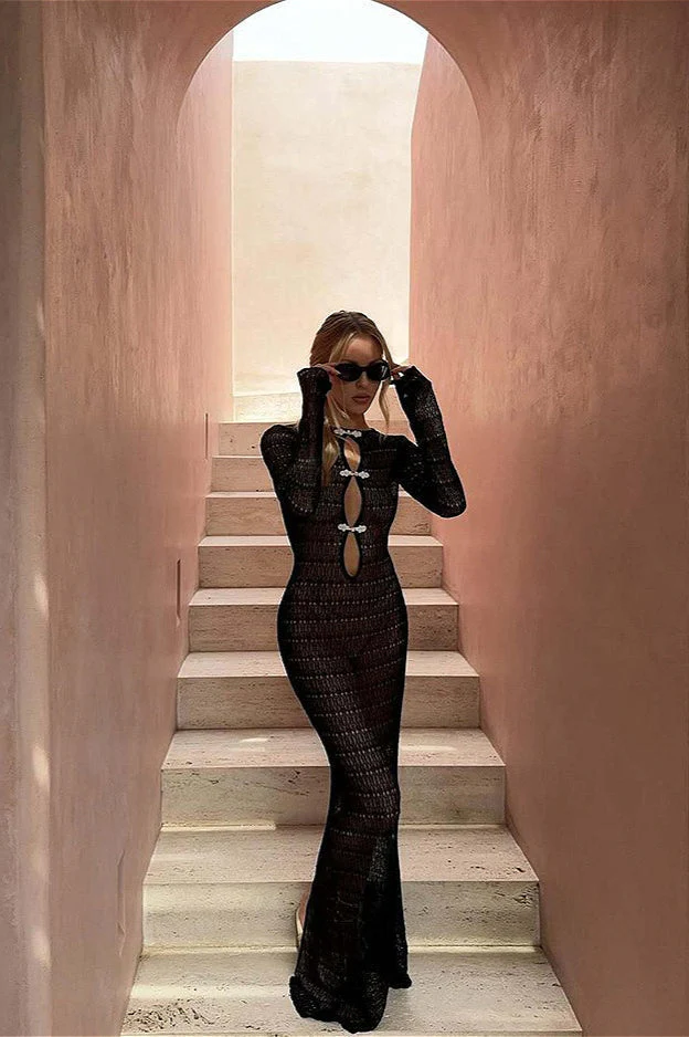 Sexy Backless Bohemian Knit Maxi Dress - Image 4