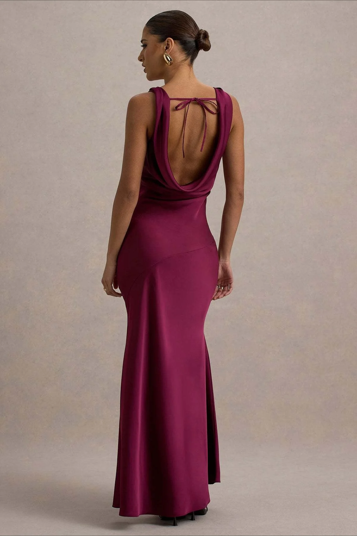 Satin Bodycon Backless Fish Maxi Dress - Image 9