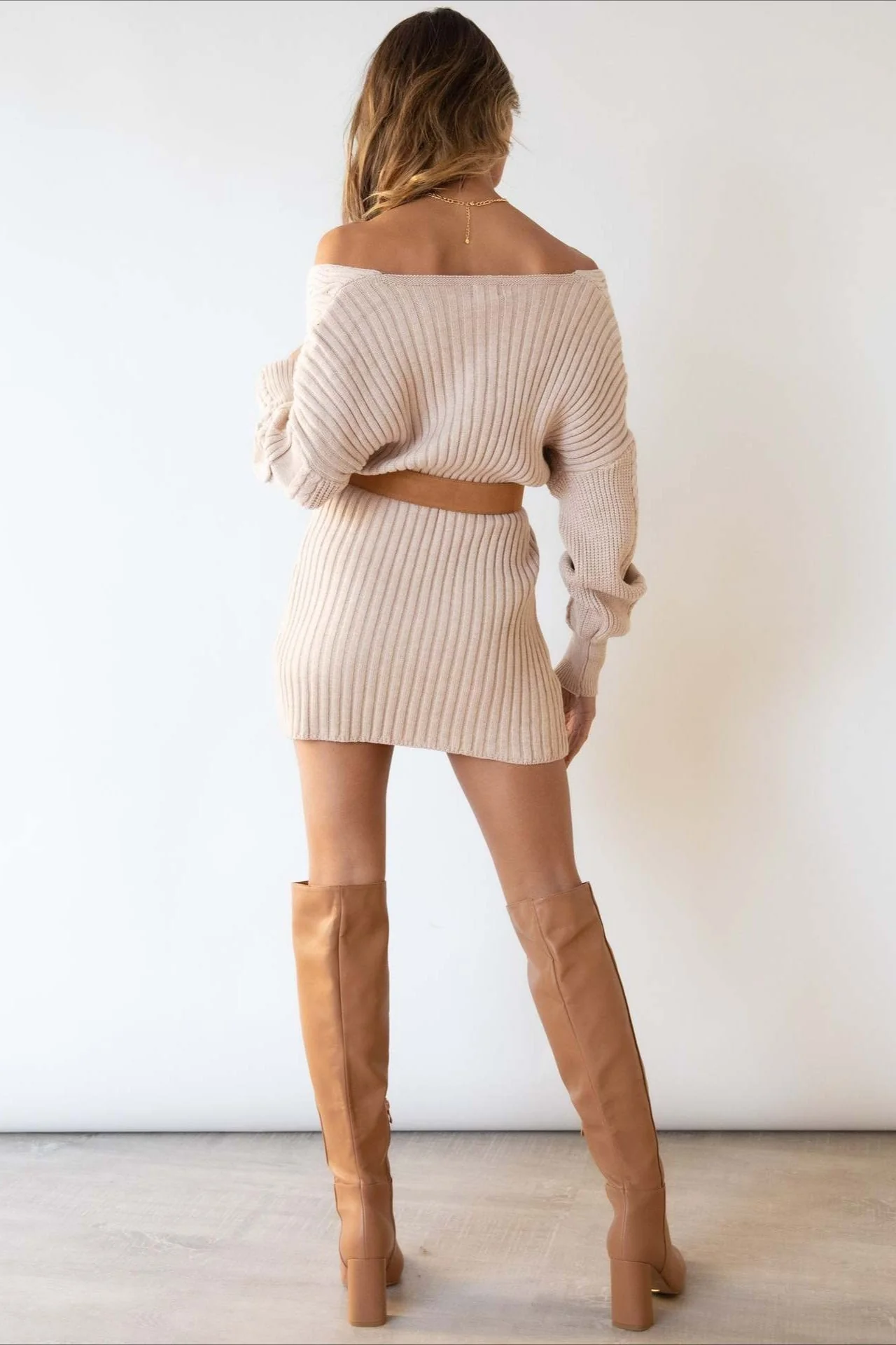 Cable Knit V-Neck Sweater Mini Dress - Image 7