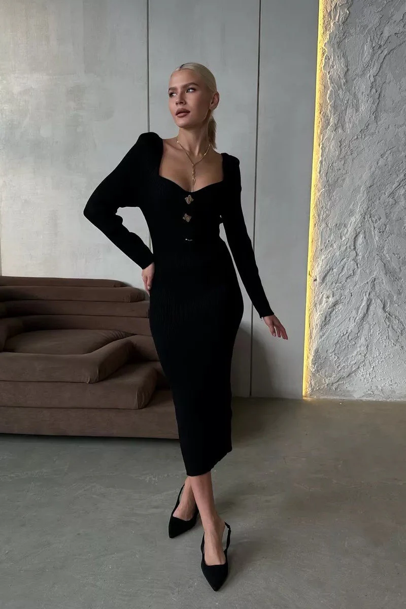 Sexy Knit High Waist Bodycon Midi Dress - Image 2