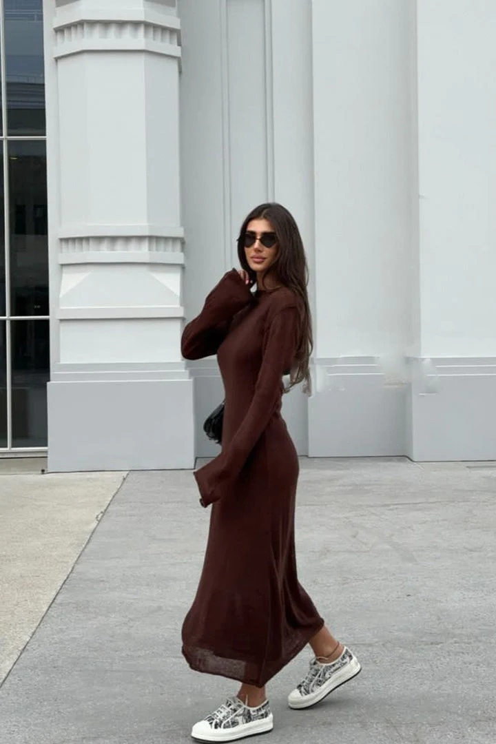 Hollow Out Pink Bodycon Knit Maxi Dress - Image 11