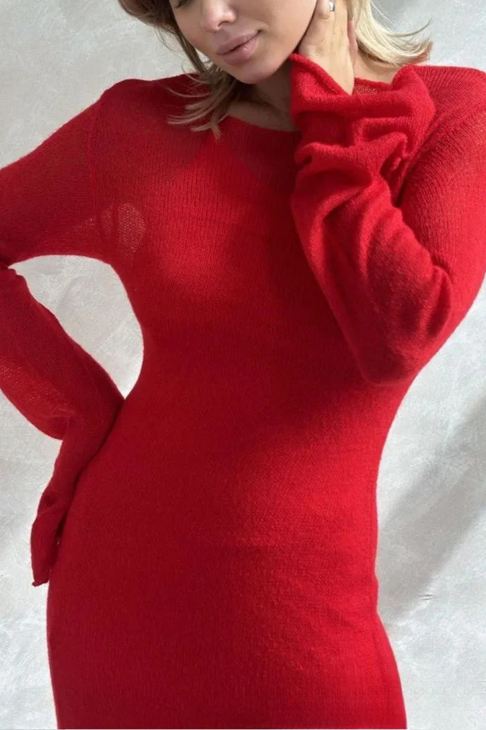 Hollow Out Pink Bodycon Knit Maxi Dress - Image 9