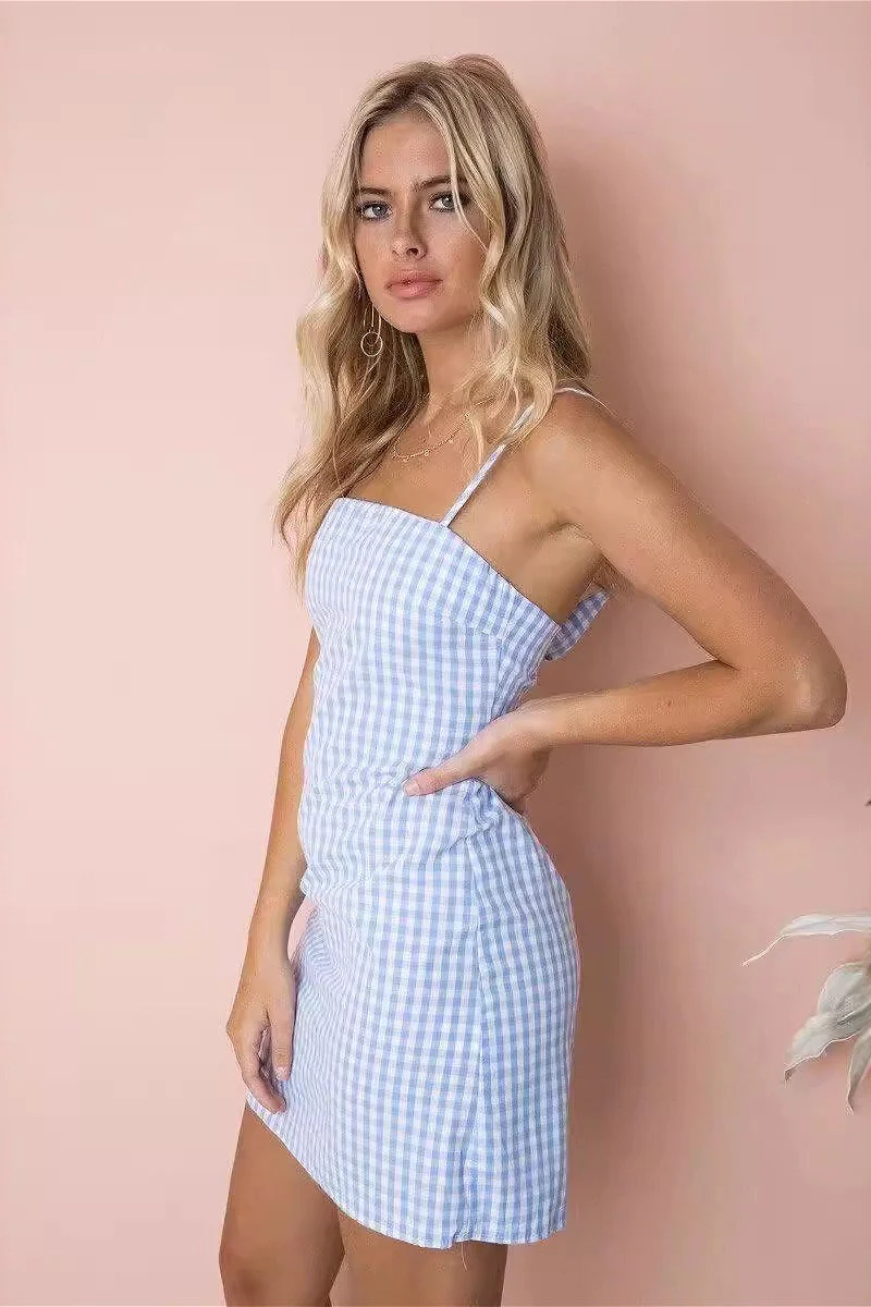Knotted Plaid V-Neck Mini Dress - Image 3