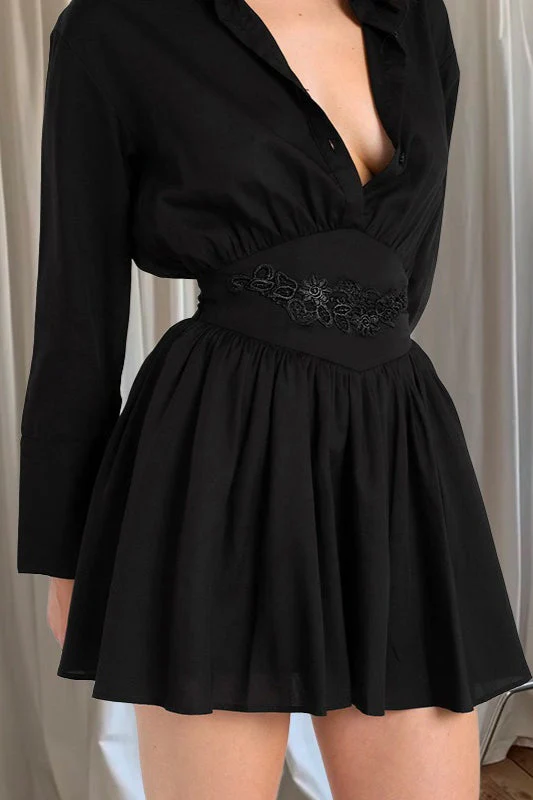 Embroidered Ruffle Waist Shirt Mini Dress - Image 3