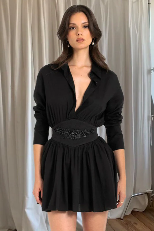 Embroidered Ruffle Waist Shirt Mini Dress - Image 4