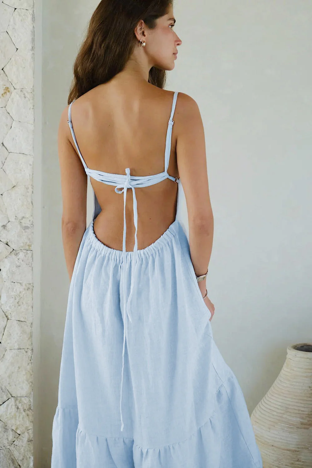 Spaghetti Strap Backless Ruffle Maxi Dress - Image 3