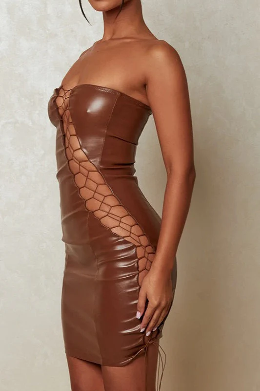Strapless Waist Tie Bodycon Mini Dress - Image 2