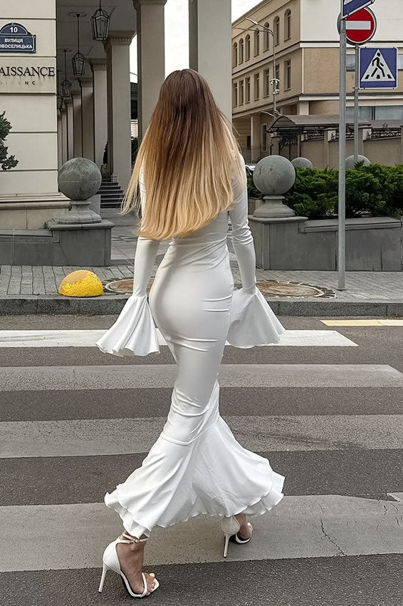 Ruffled V-neck Flare Sleeve Midi Dress - Image 4
