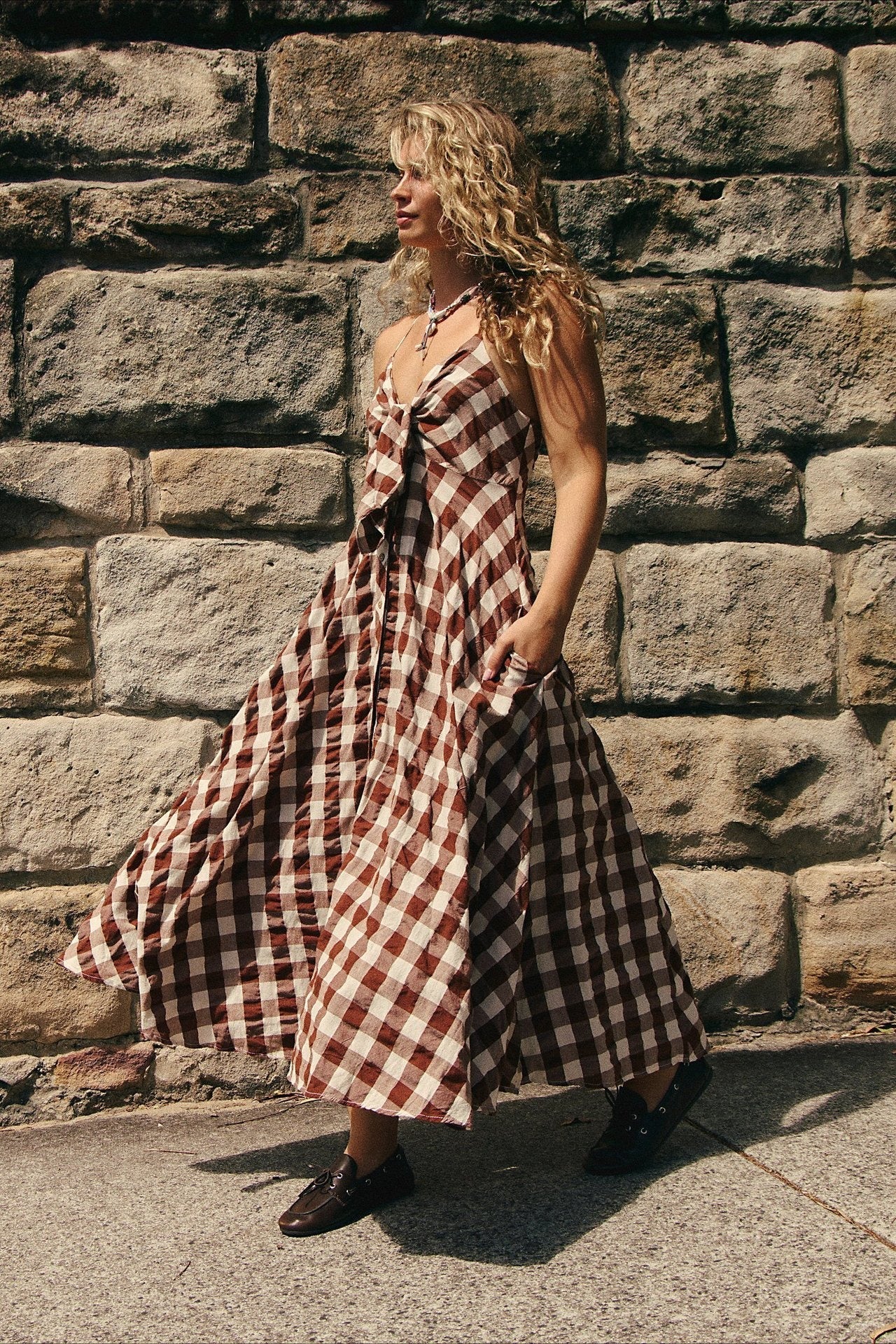 Chic Plaid Buttoned Halter Midi Dress - Image 2