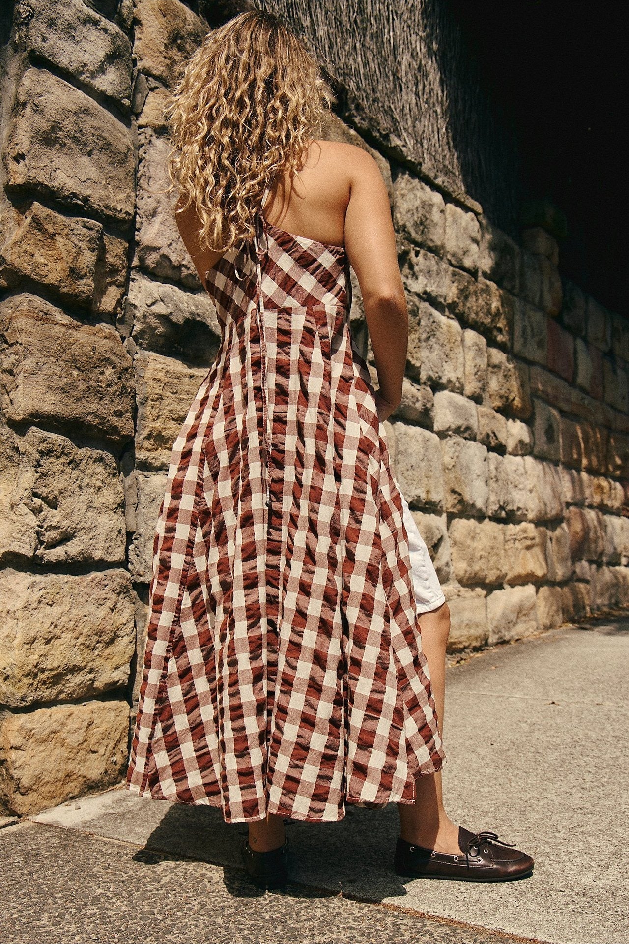 Chic Plaid Buttoned Halter Midi Dress - Image 4