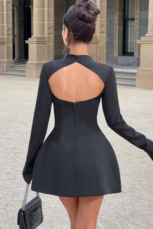 Solid Color Backless Fitted A-Line Mini Dress - Image 6