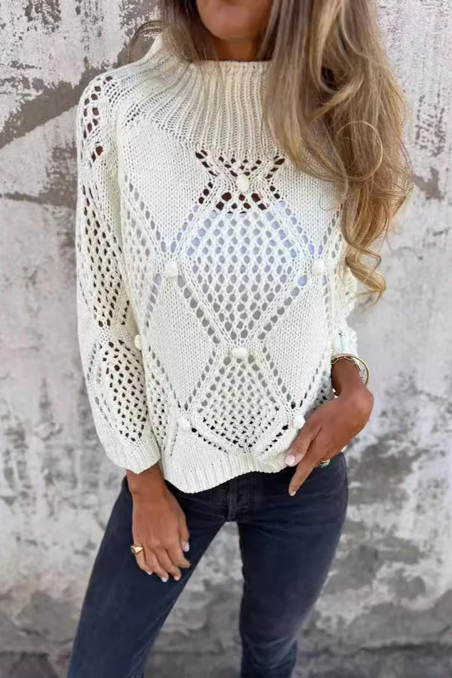 Round Neck Hollow Knit Sweater - Image 3