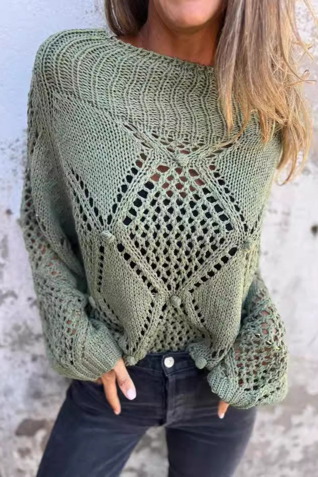 Round Neck Hollow Knit Sweater - Image 5
