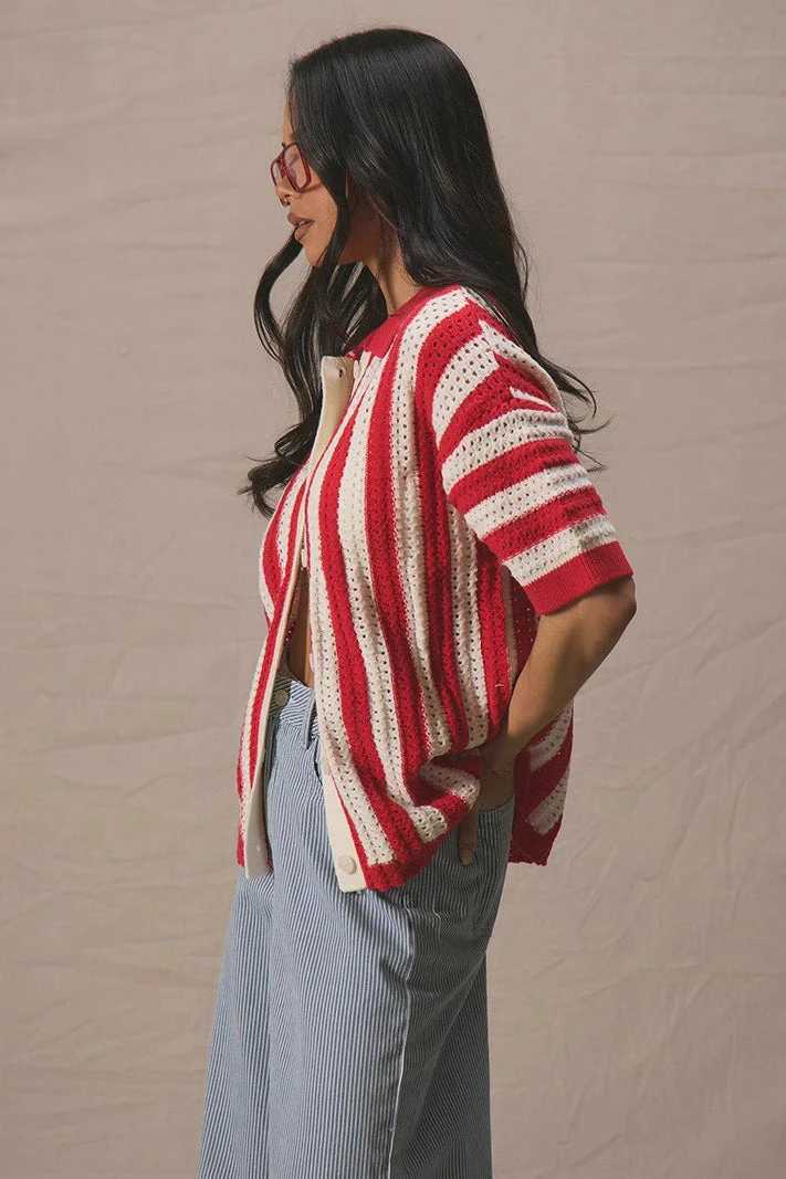 Striped V-neck Colorblock Knit Sweater - Image 2