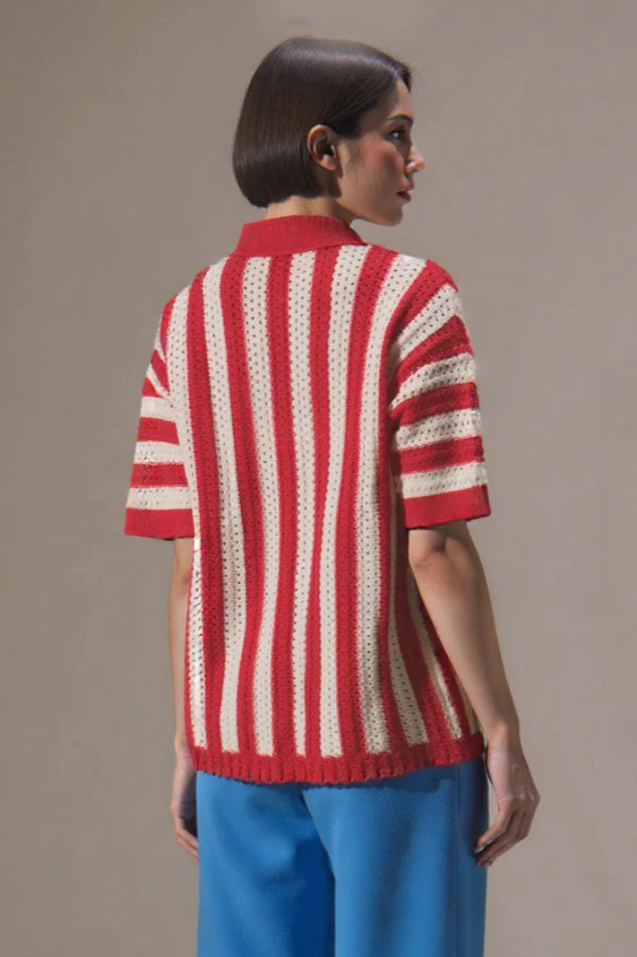 Striped V-neck Colorblock Knit Sweater - Image 3