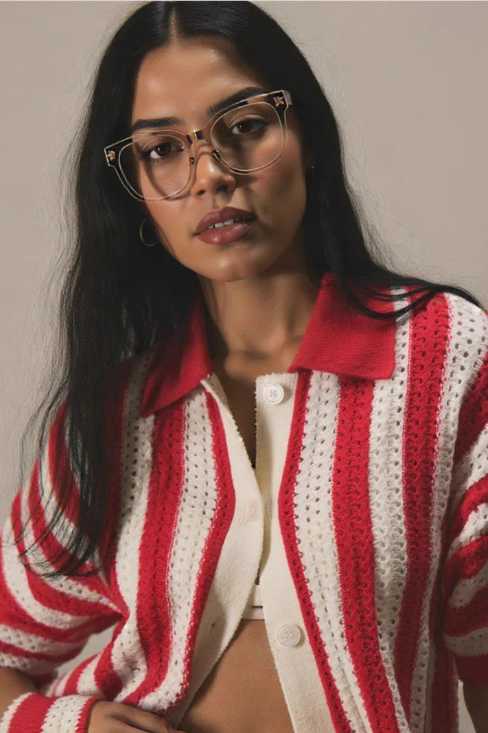 Striped V-neck Colorblock Knit Sweater - Image 4