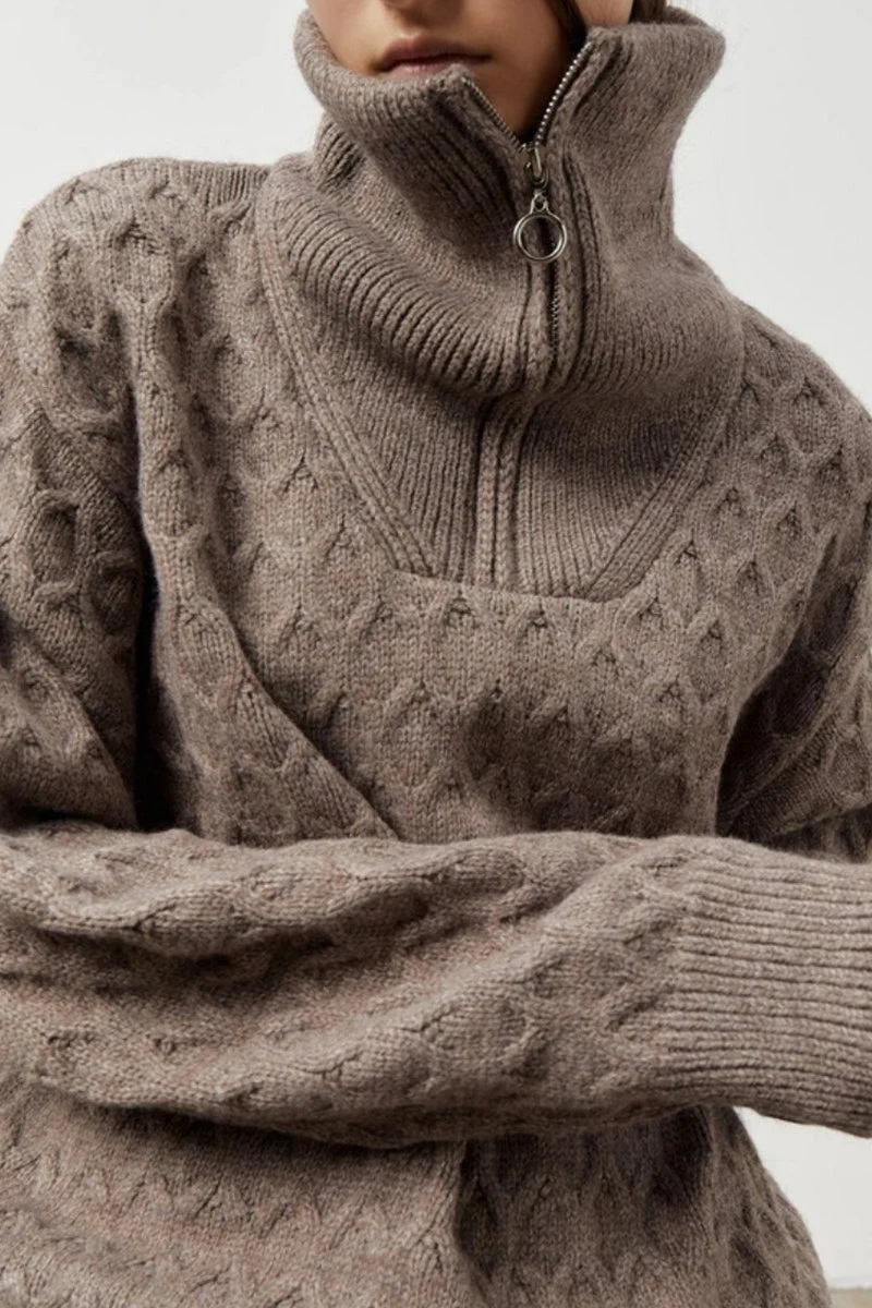 Thick Knit Turtleneck Half-Zip Sweater - Image 2