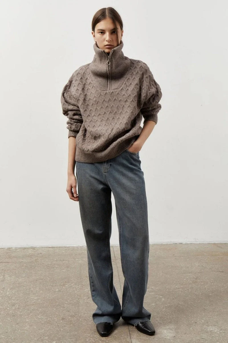 Thick Knit Turtleneck Half-Zip Sweater - Image 3