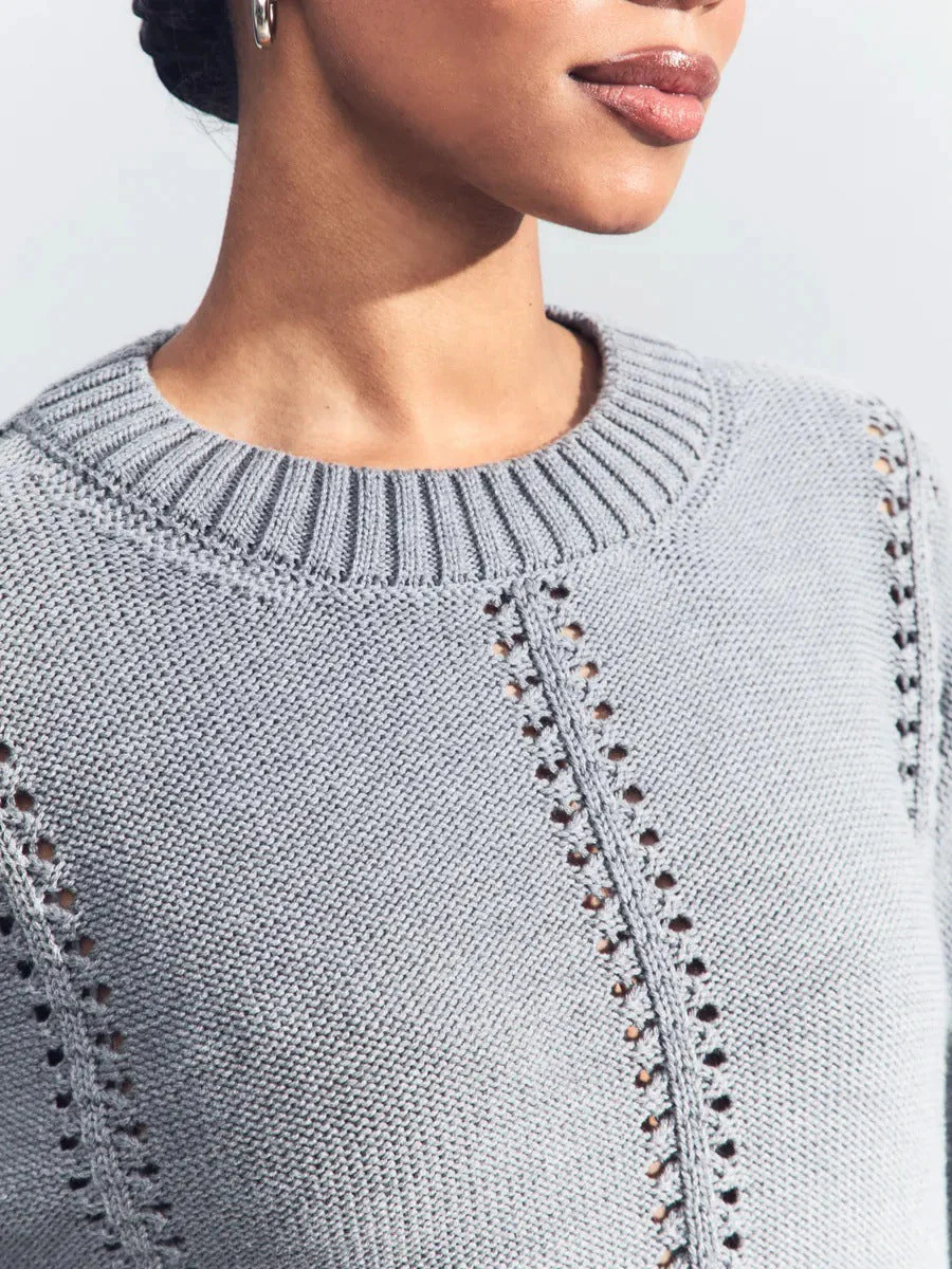 Casual Hollow Knit Crewneck Sweater - Image 6