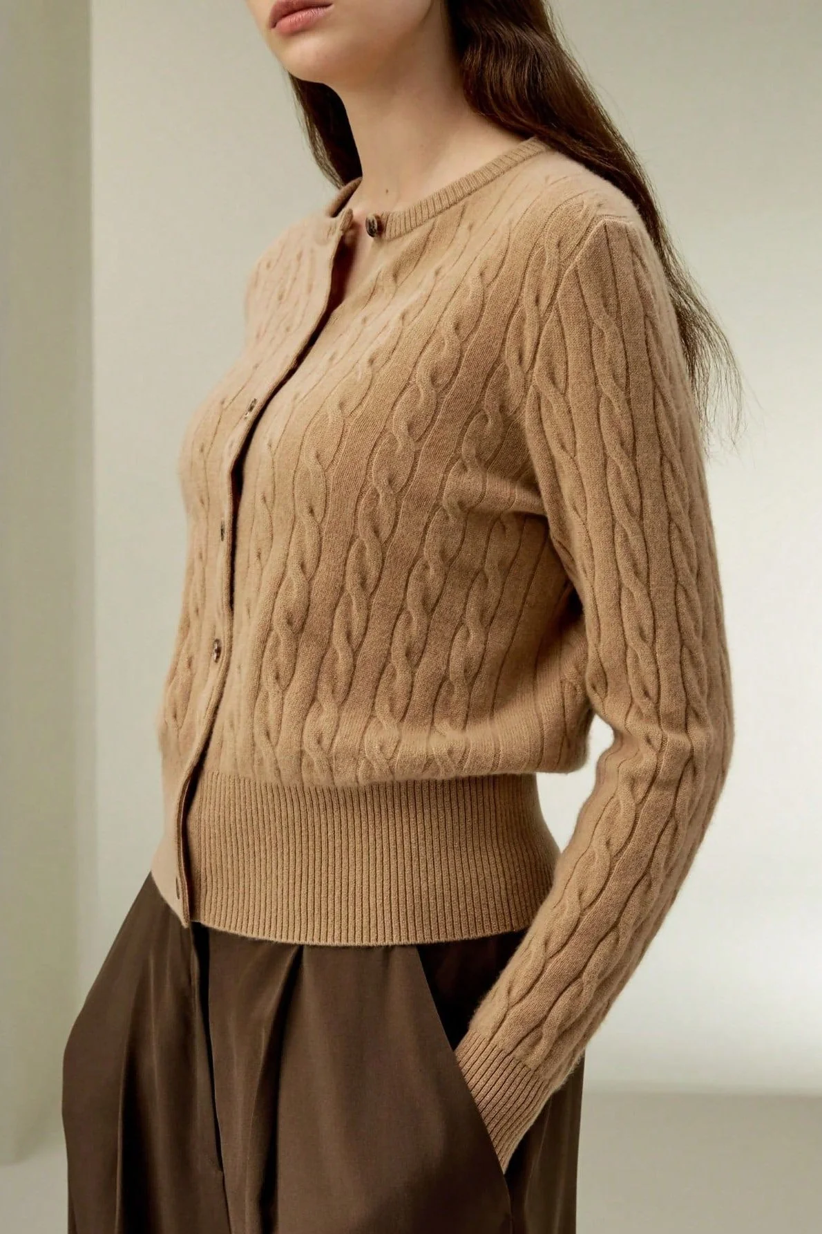 Elegant Cable Knit Button Cardigan Sweater - Image 2