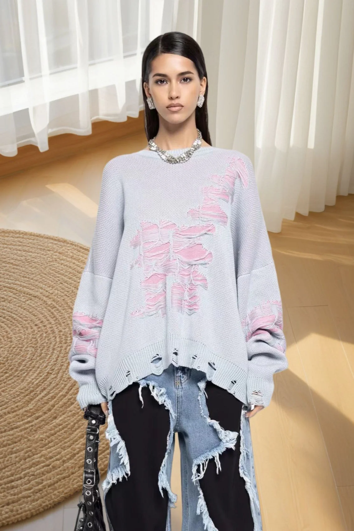 Casual Distressed Long Sleeve Blouse - Image 2